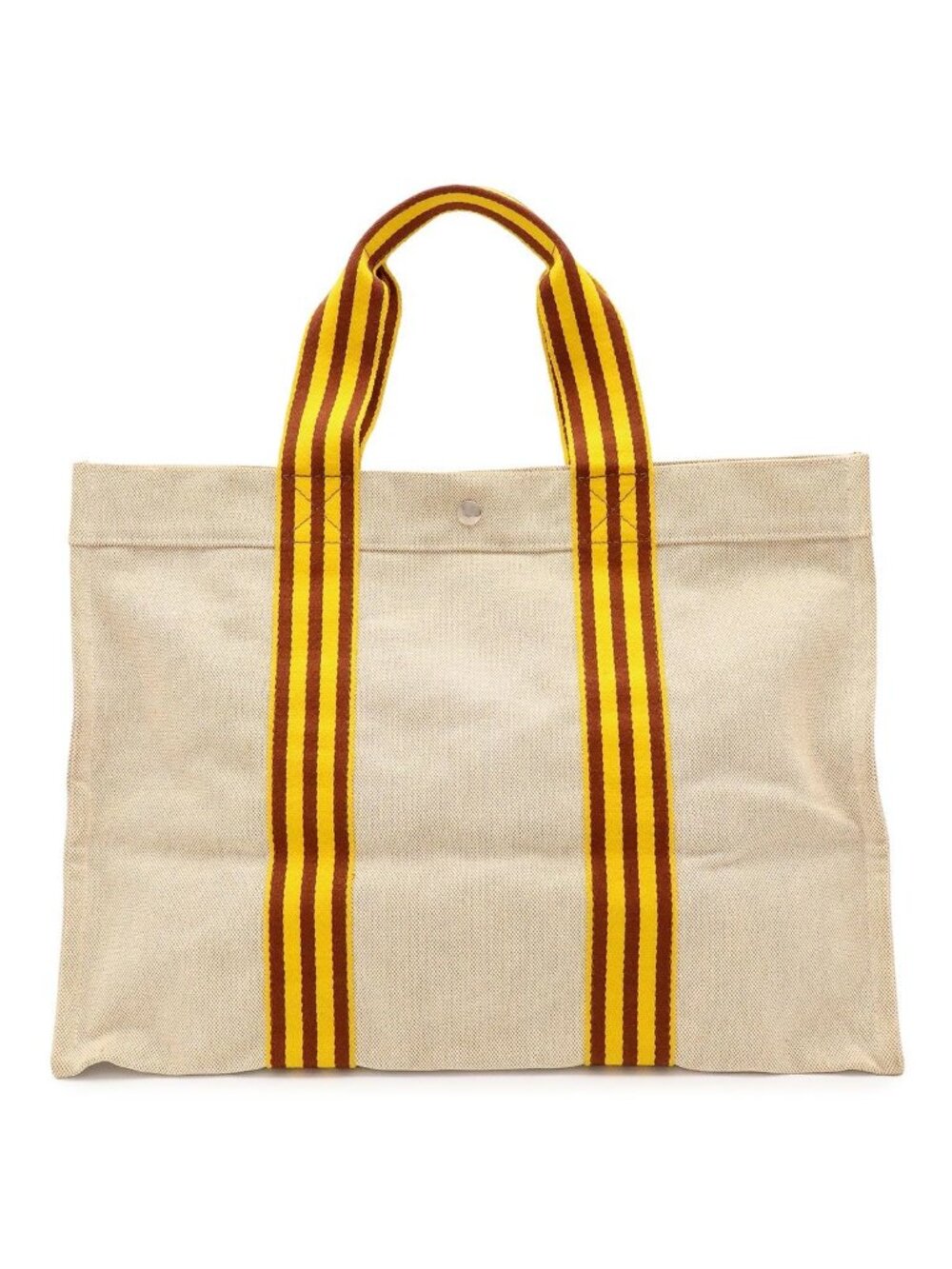 Hermes Bora GM Tote Large Handbag Stripe Canvas Natural Yellow Brown
